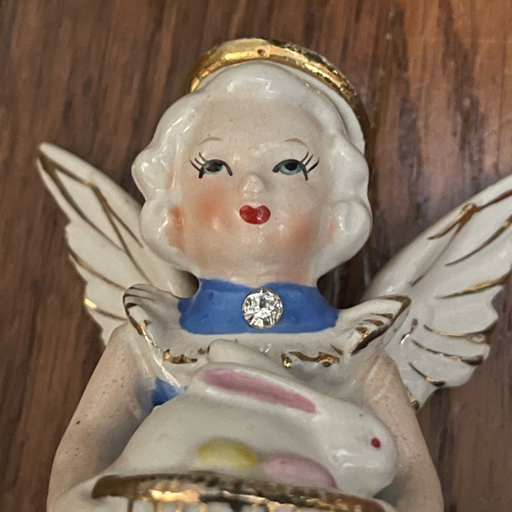Lefton Angel Figurine with Gold and Blue Accents - April